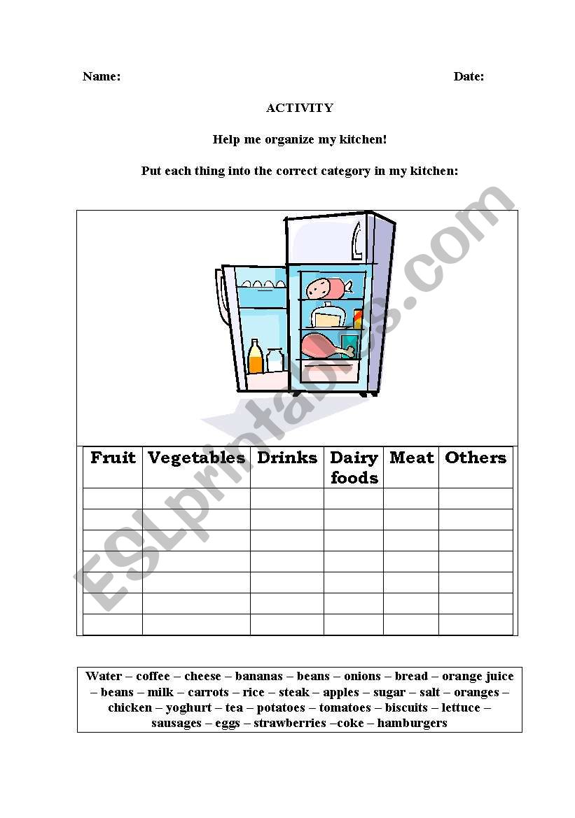 HELP ME ORGANIZE MY KITCHEN! worksheet