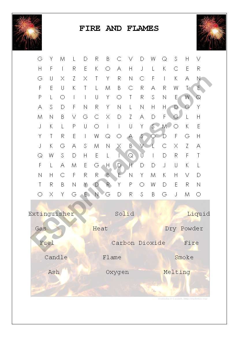 Fire and Flames Word Search worksheet