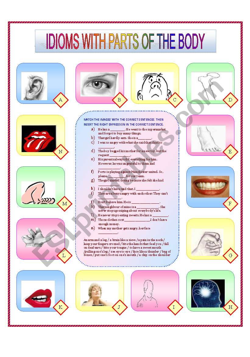 IDIOMS WITH PARTS OF THE BODY worksheet