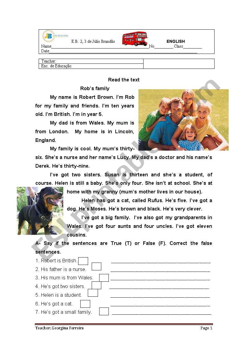 Robs family worksheet