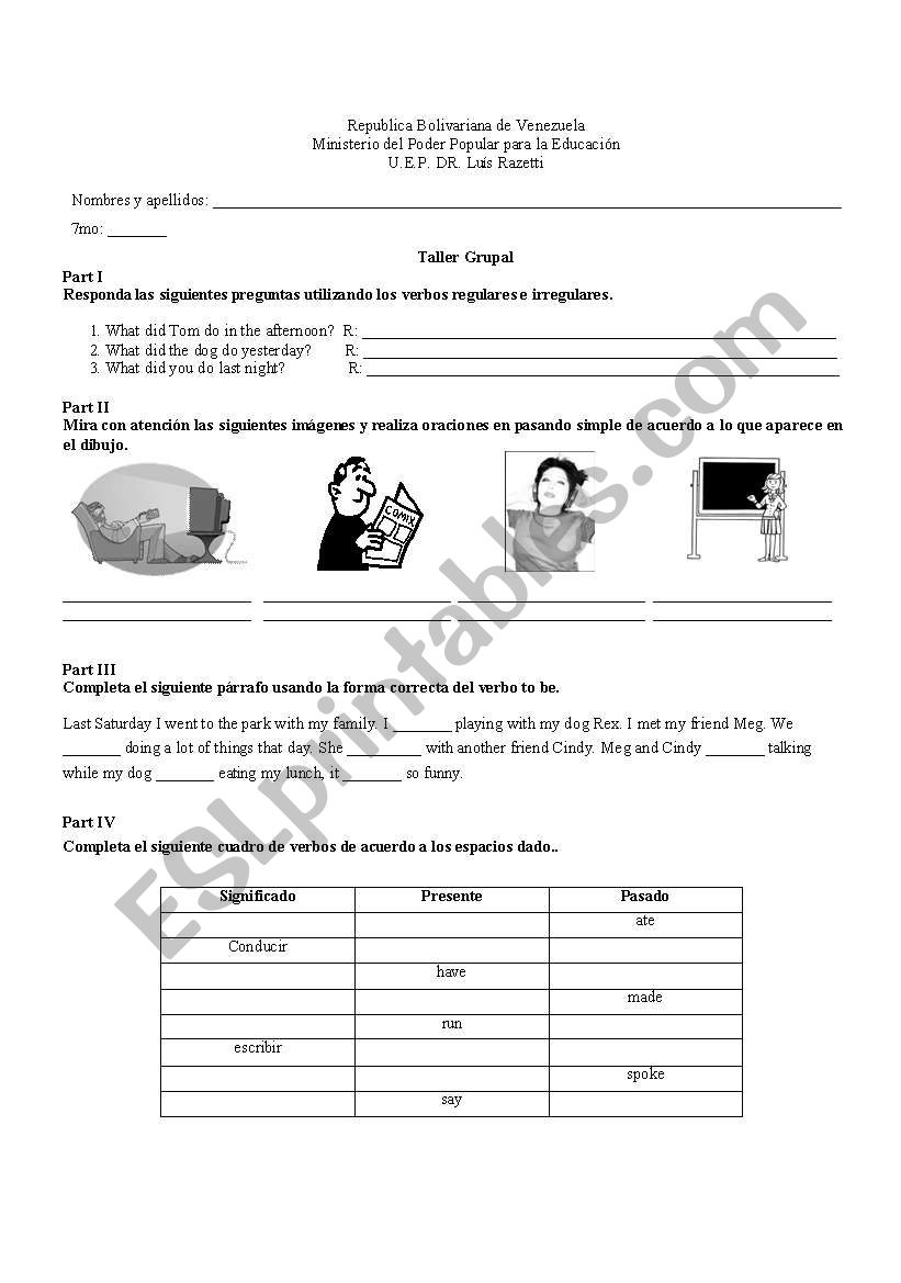 Simple Past test worksheet