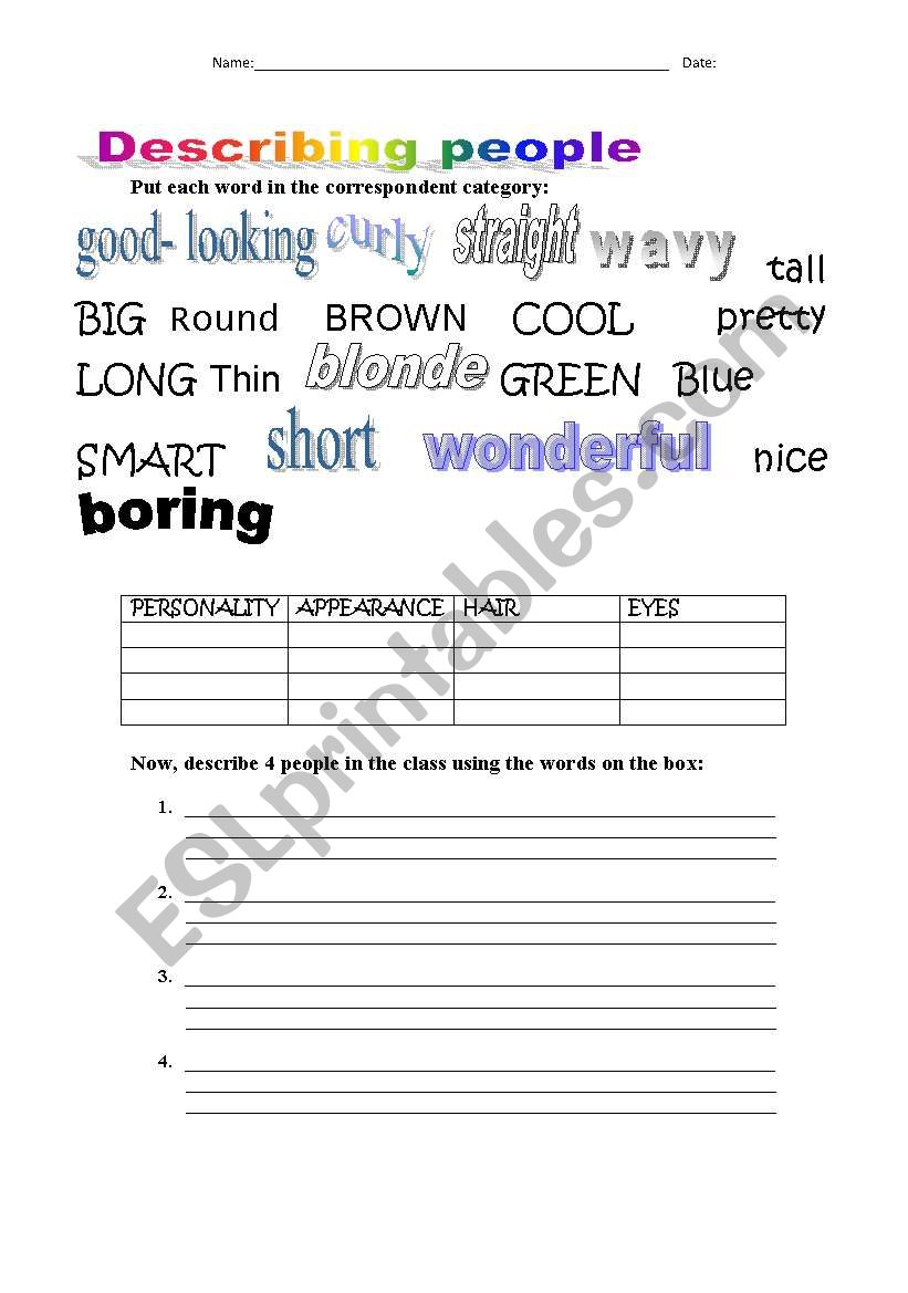 describing people worksheet