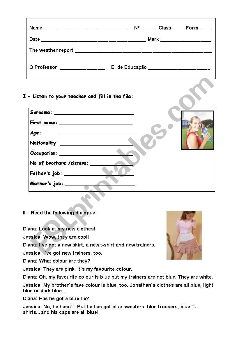 test- family and clothes worksheet