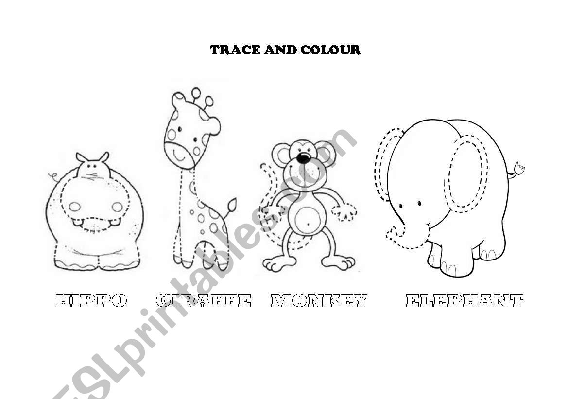 trace and colour animals worksheet