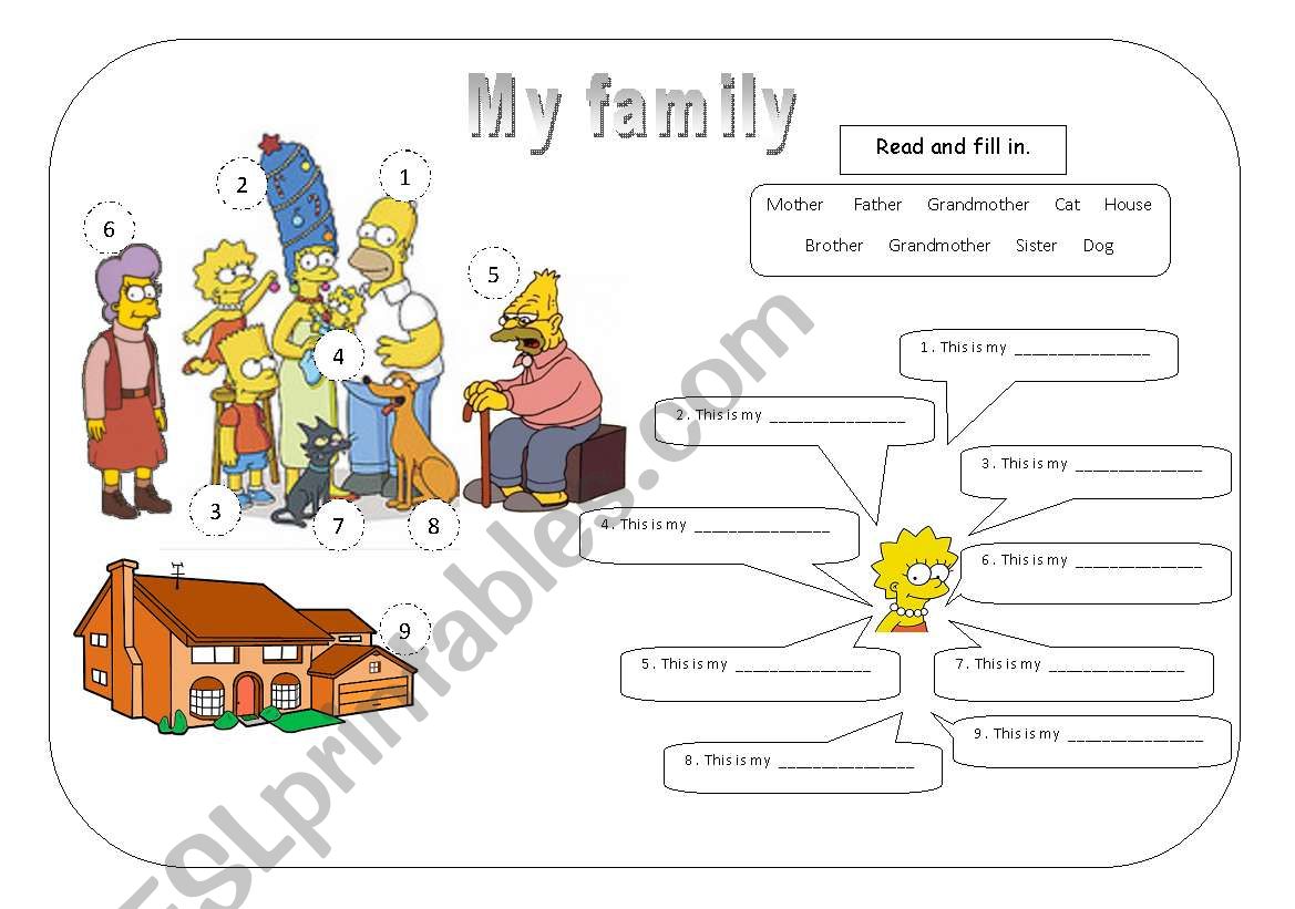 Simpsons family worksheet