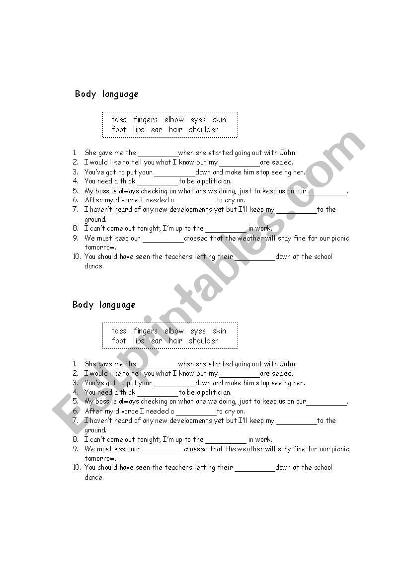 Body language worksheet