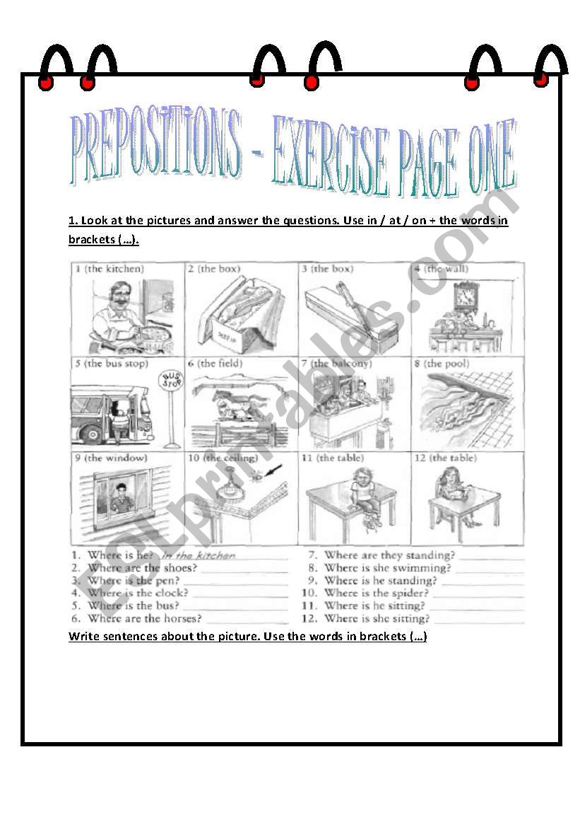 Preposition Exercise Page 1 worksheet