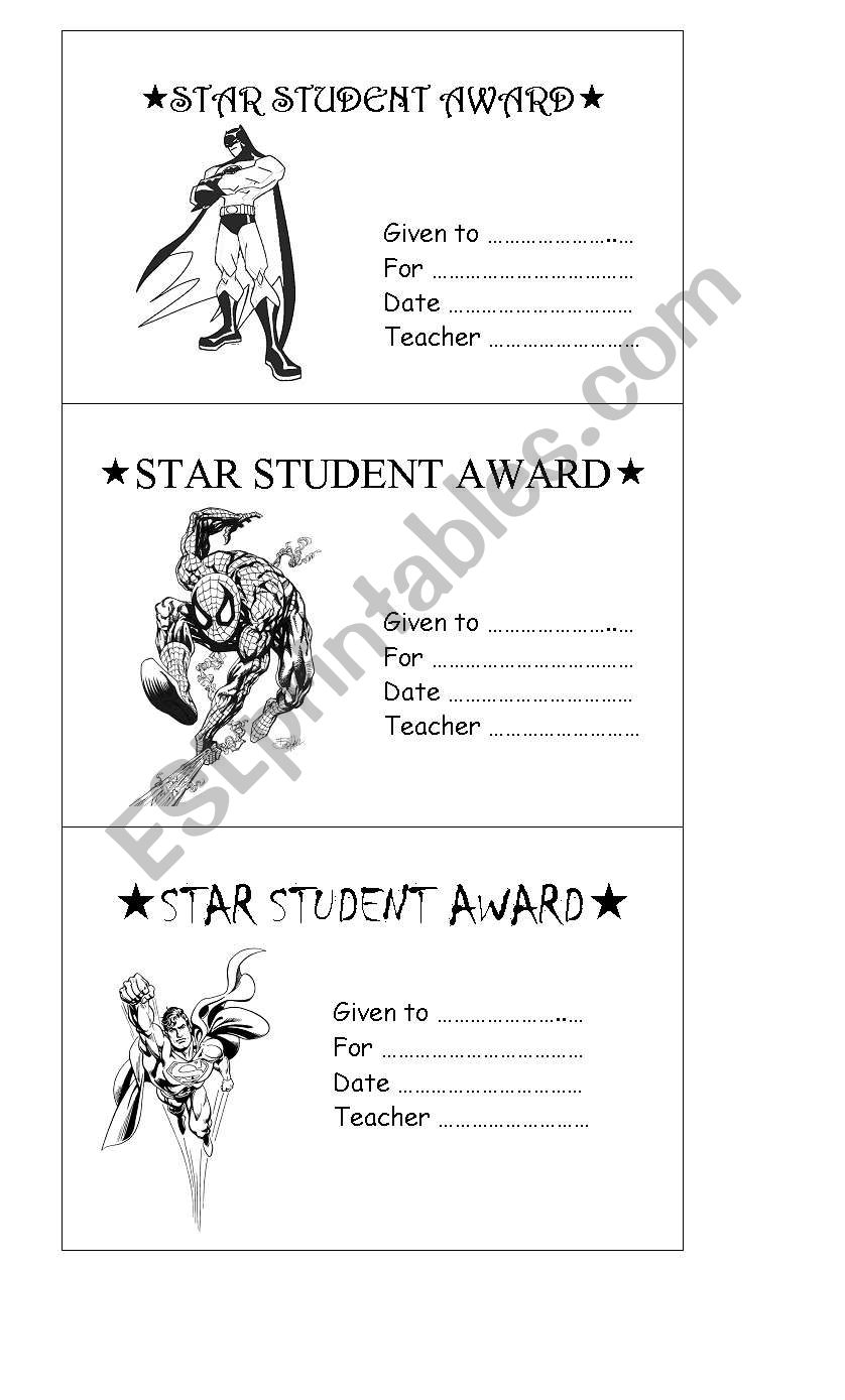 Star student awards for boys with Superheroes