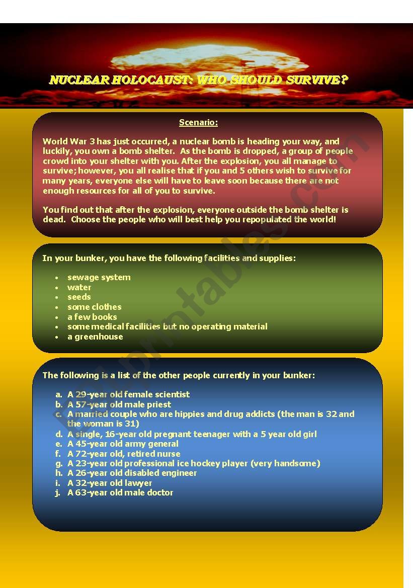 Nuclear Holocaust Role Play worksheet