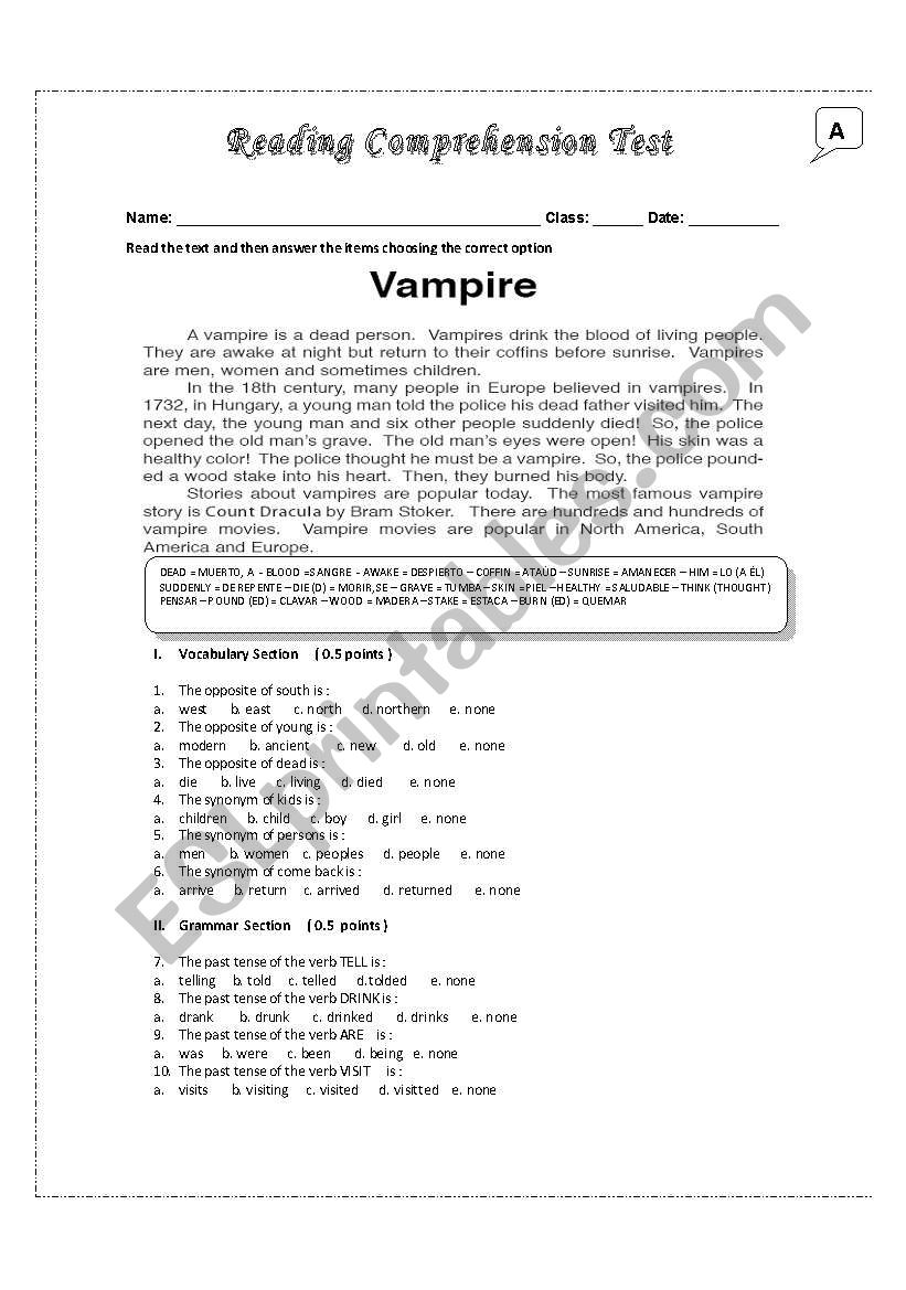Reading Comprehension Test_Vampire