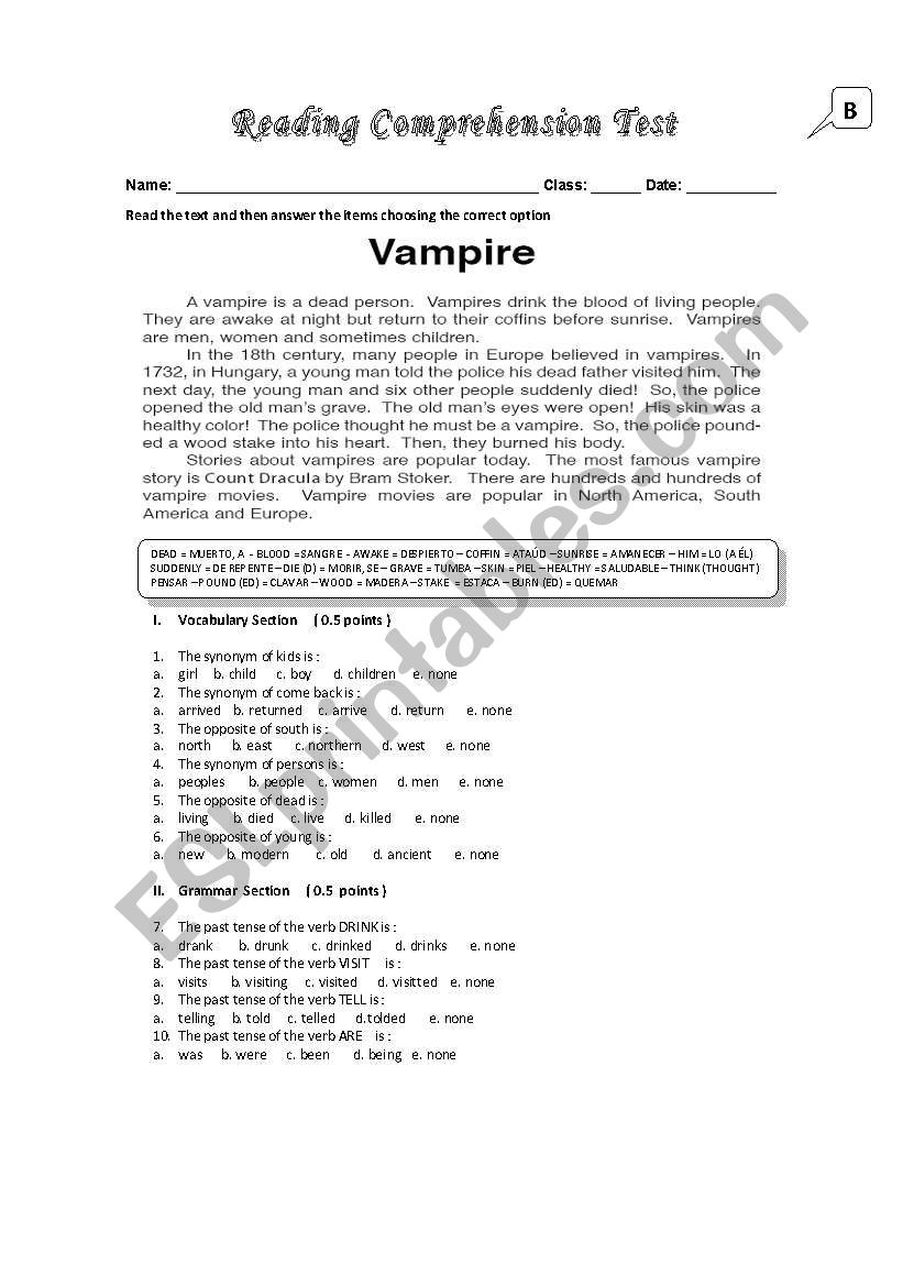 Reading Comprehension Test_Vampire