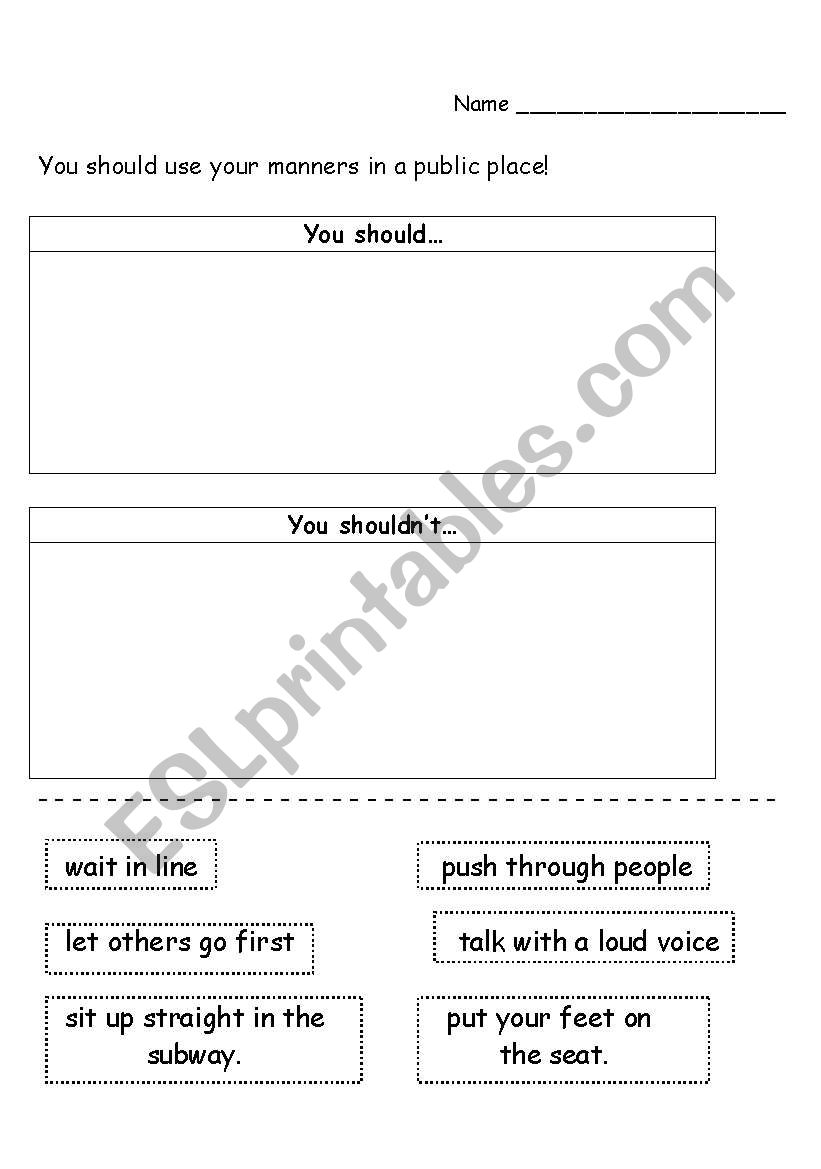 Manners worksheet