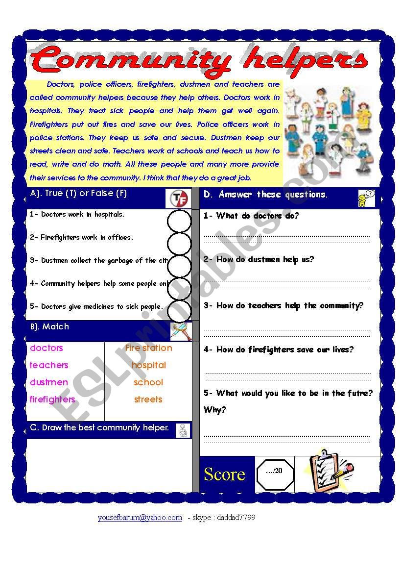 Community helpers worksheet