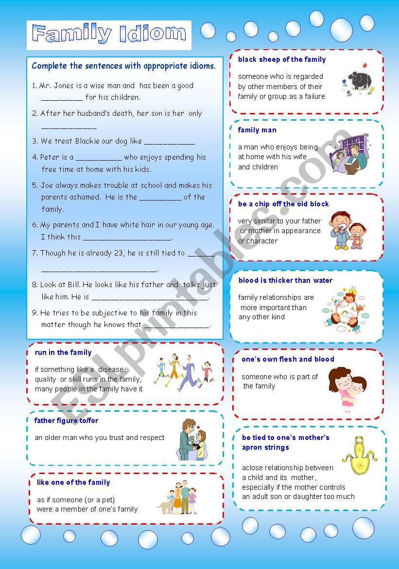 Family Idiom worksheet