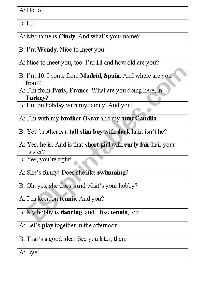 Meeting a new person worksheet