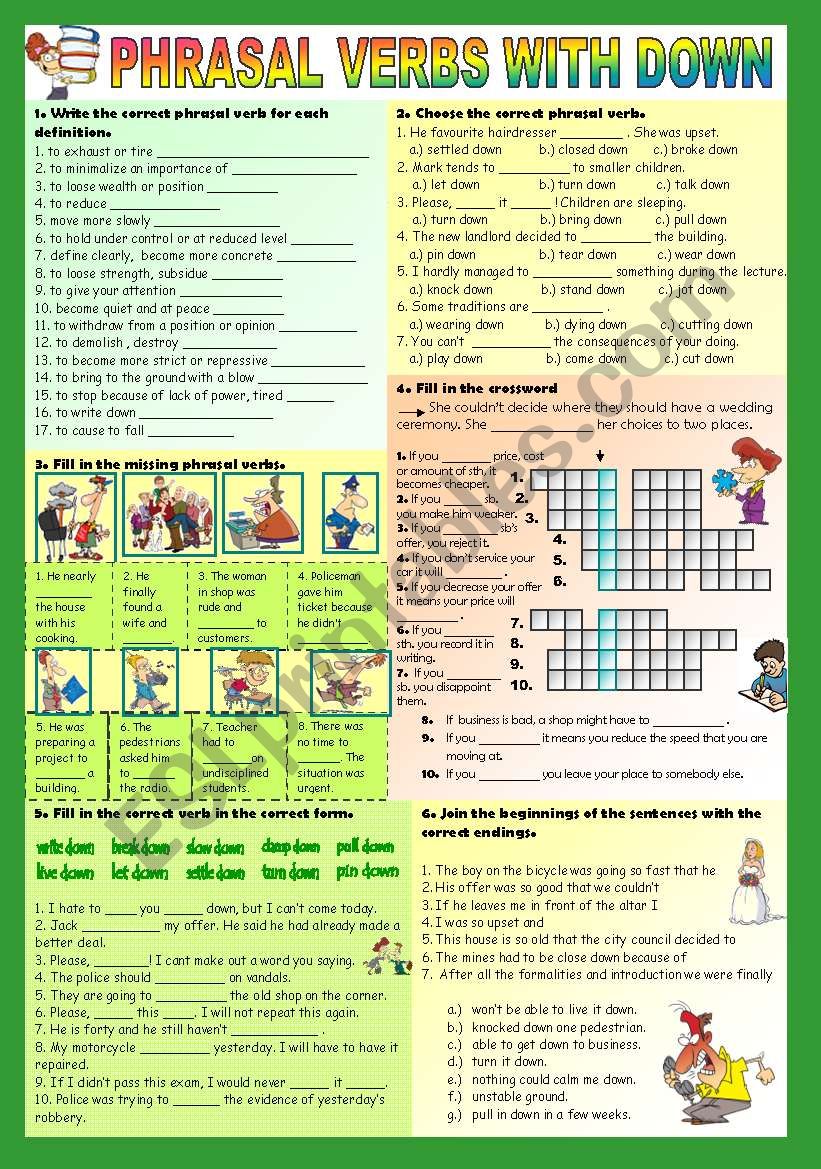 Phrasal verbs with down 2.  worksheet