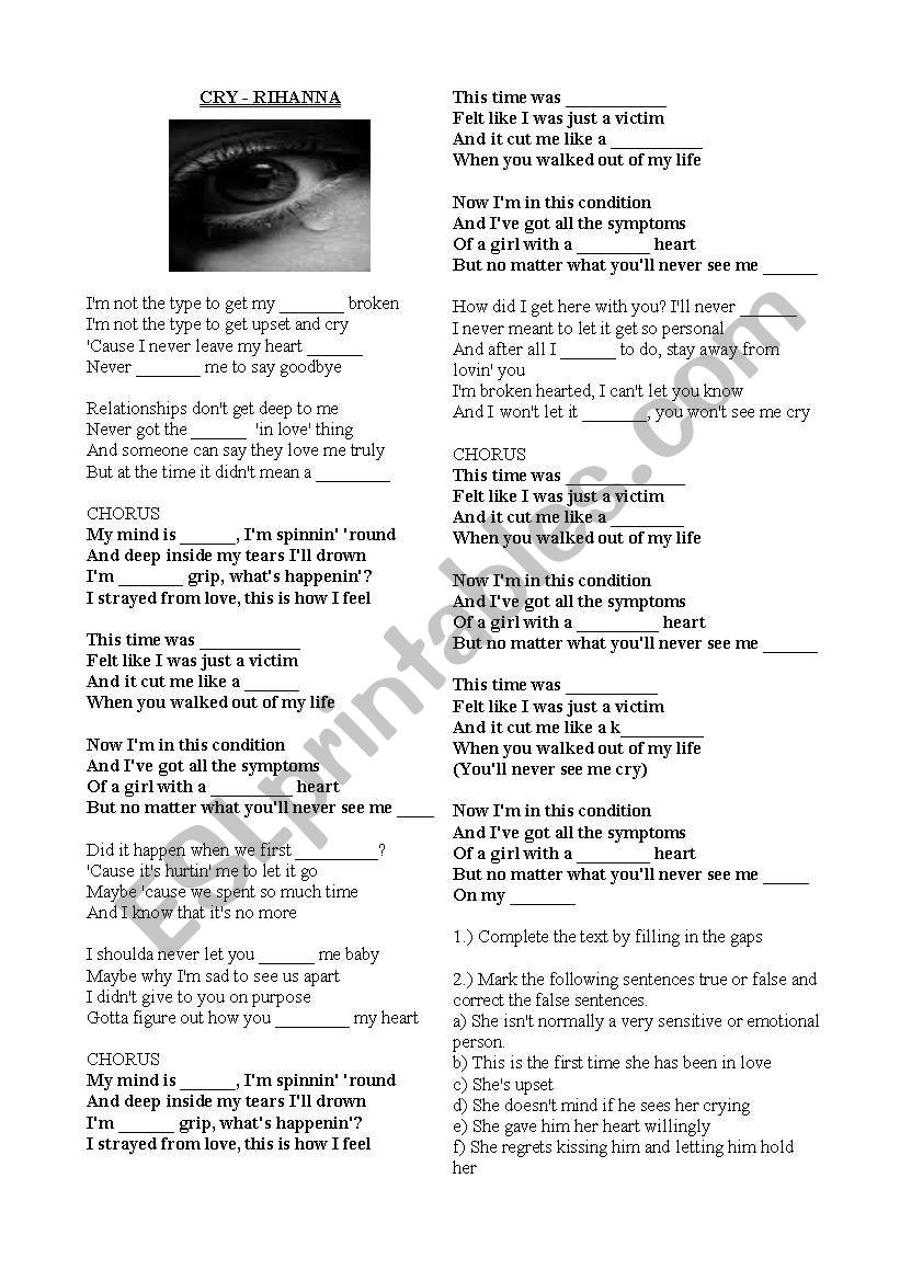 Cry - Rihanna worksheet