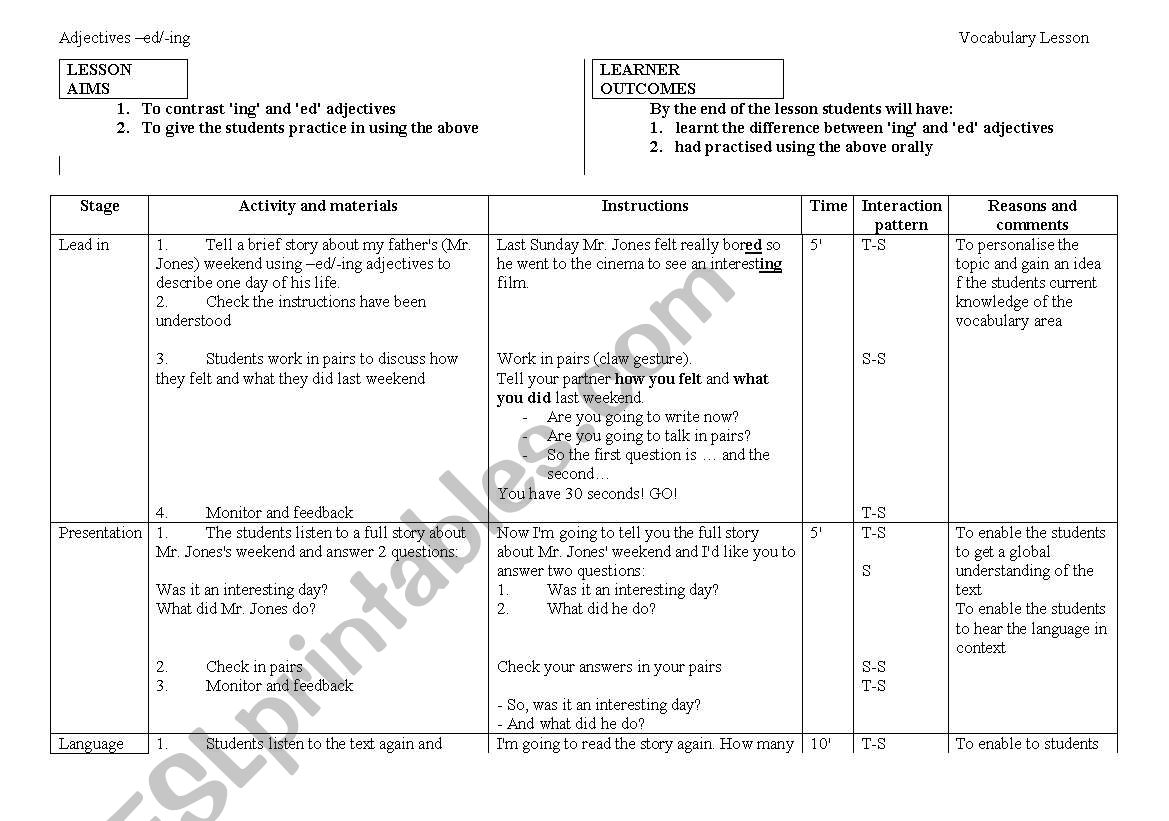 Adjectives -ed/-ing (with a lesson plan)