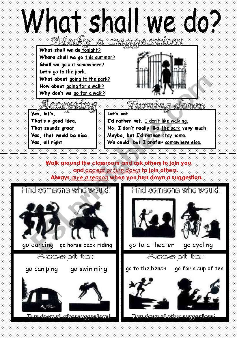 Making a suggestion worksheet with 10conversation cards set