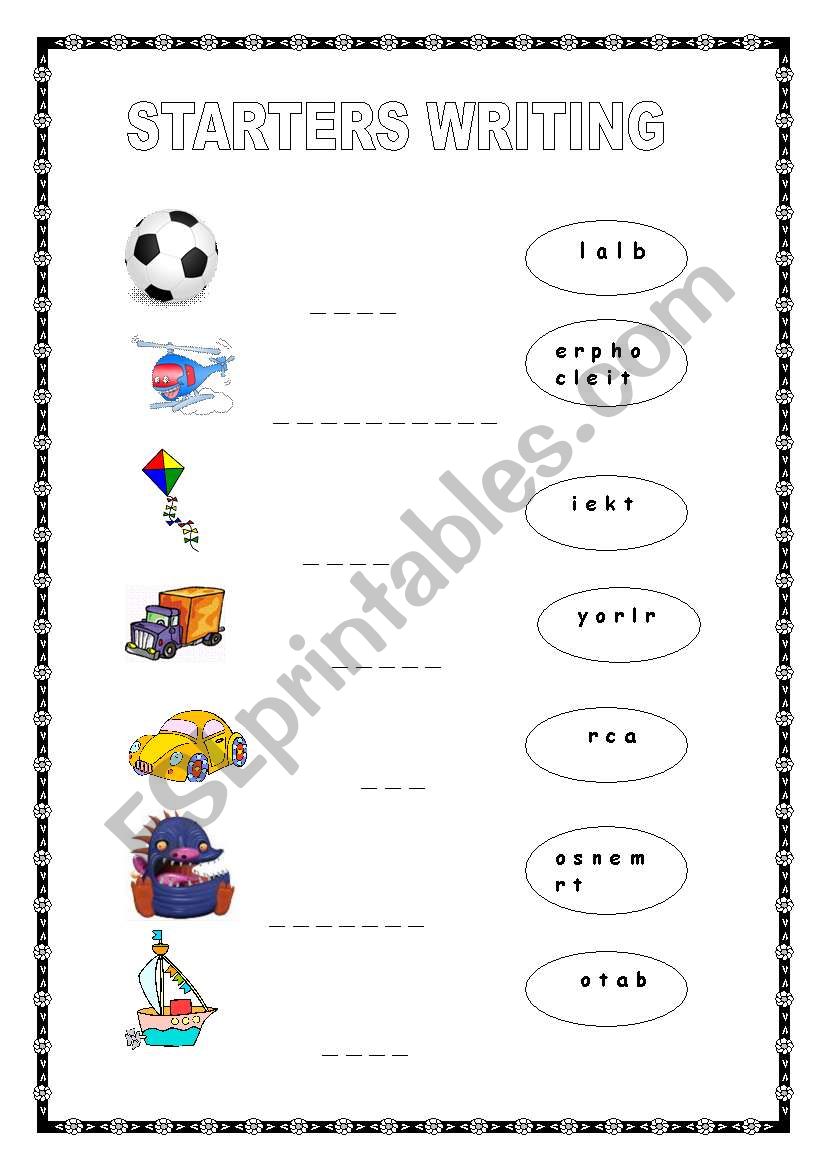 Starters (yle) writing (toys) worksheet