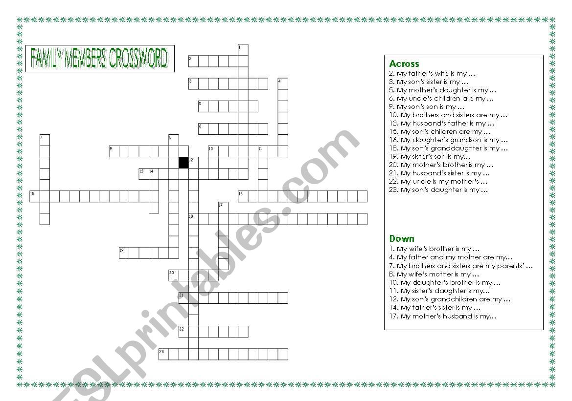 FAMILY MEMBERS CROSSWORD worksheet