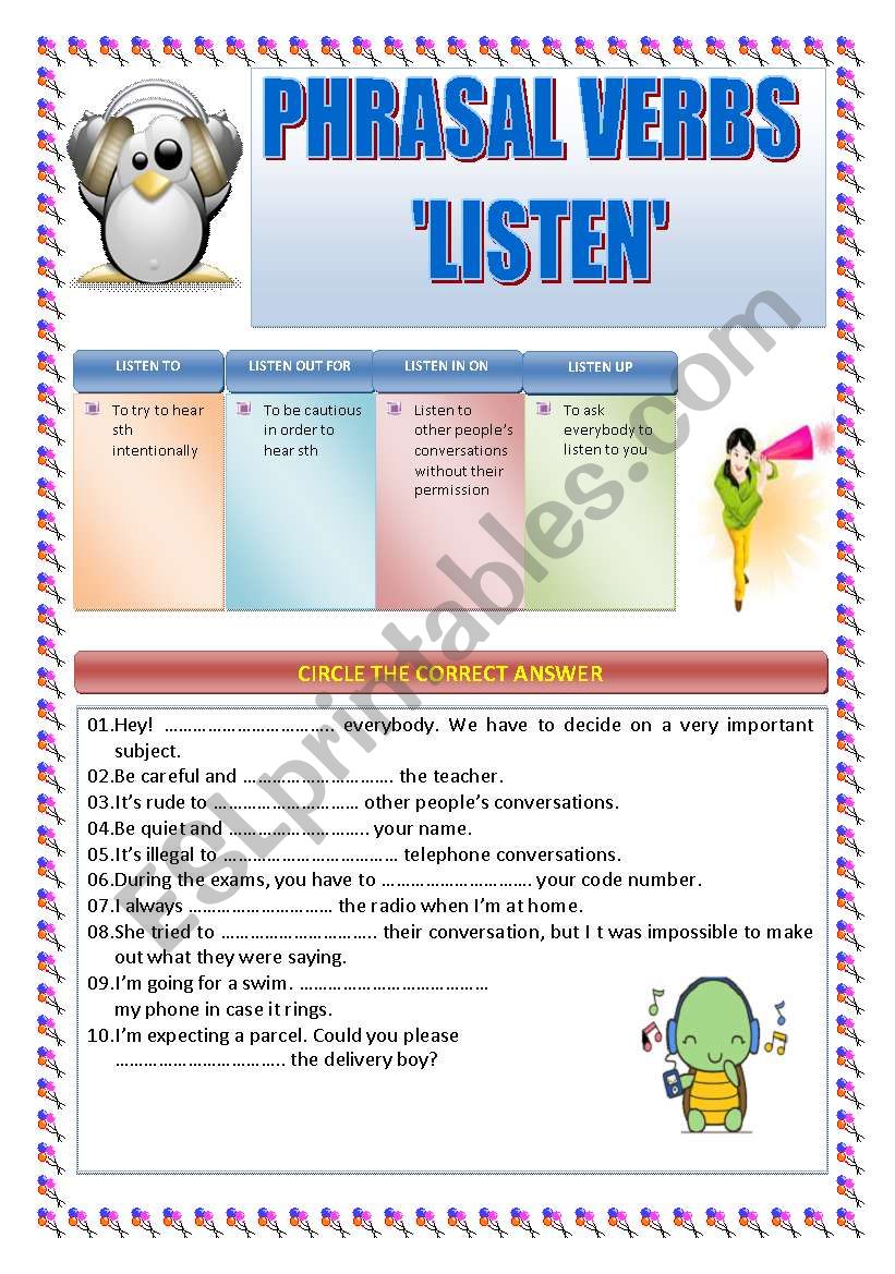 PHRASAL VERBS: LISTEN worksheet