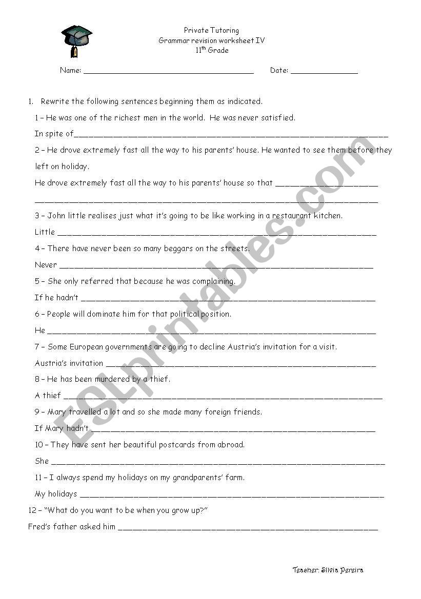 Revision Worksheet 4 worksheet