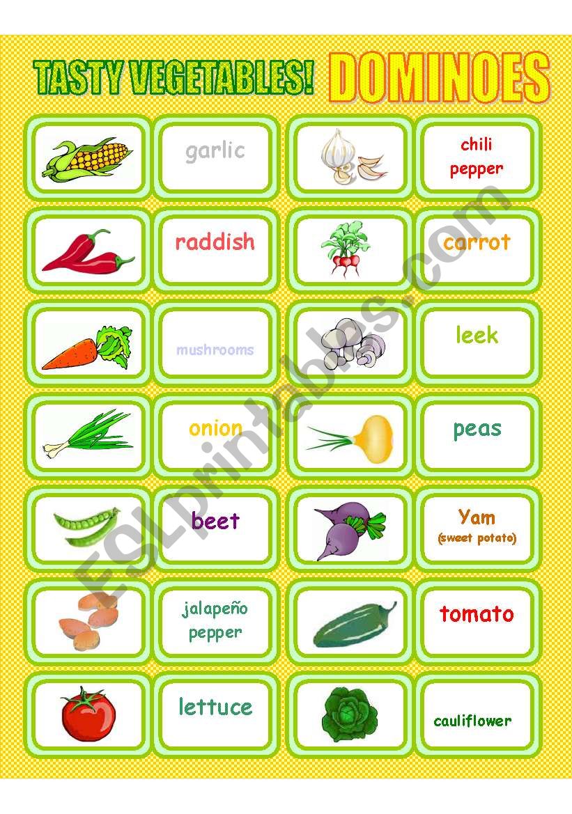 Tasty Vegetables Dominoes worksheet