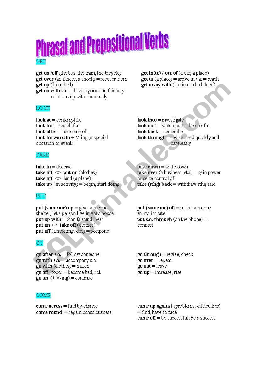 Phrasal verbs worksheet