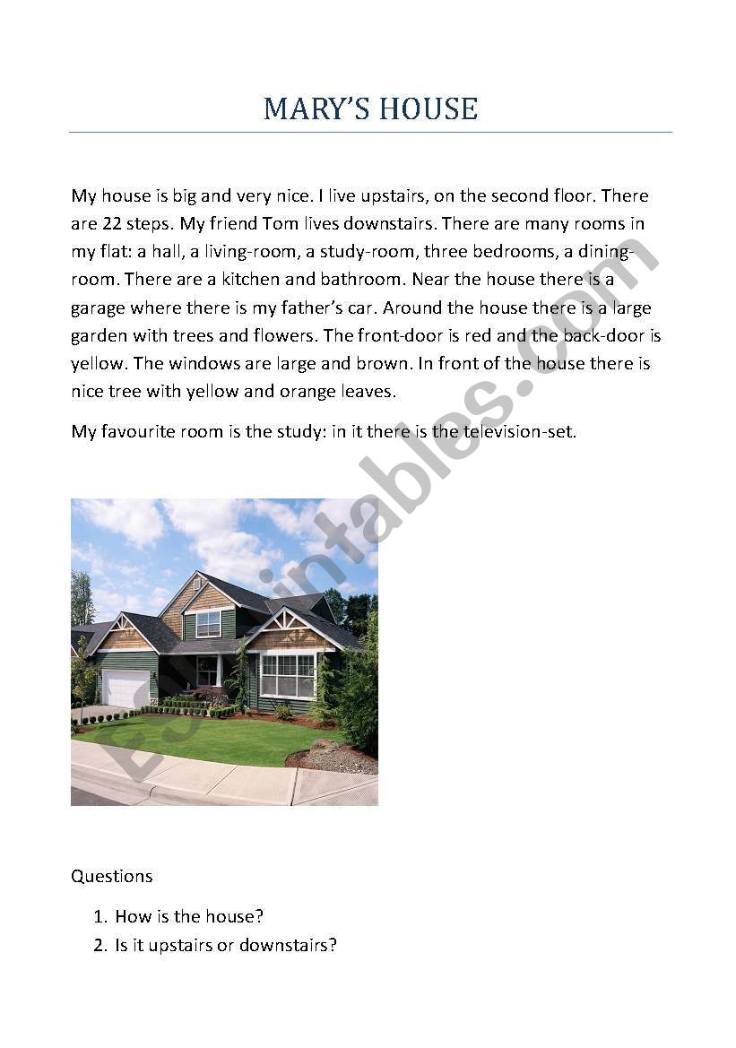 MARYS HOUSE worksheet
