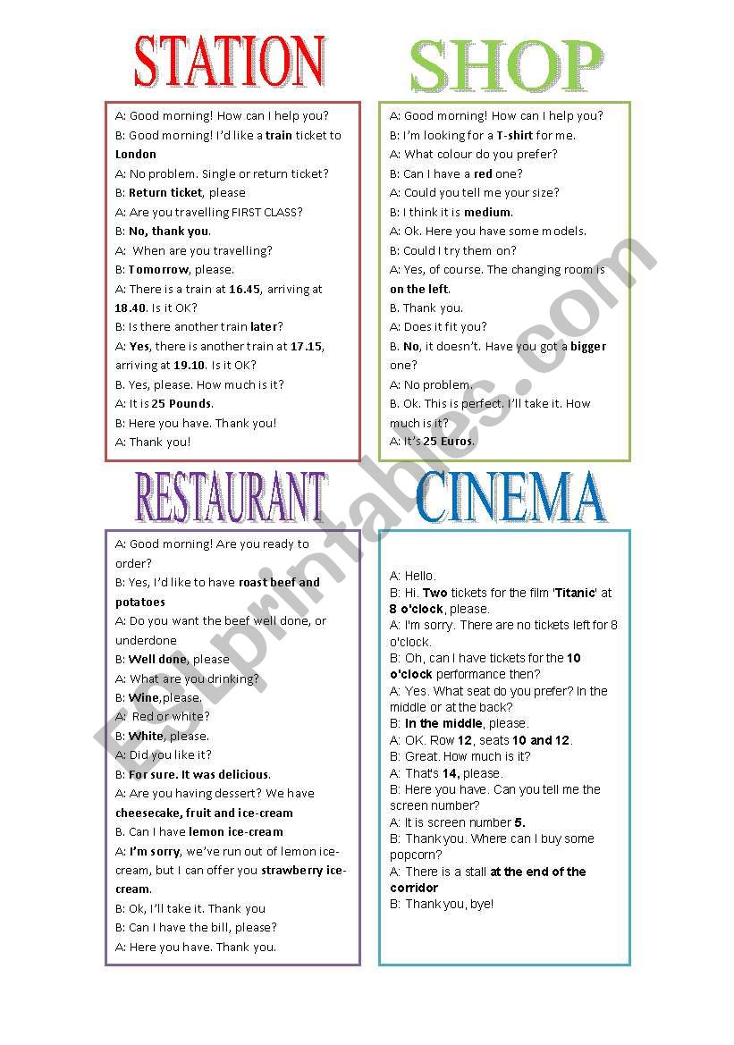 role play situations worksheet