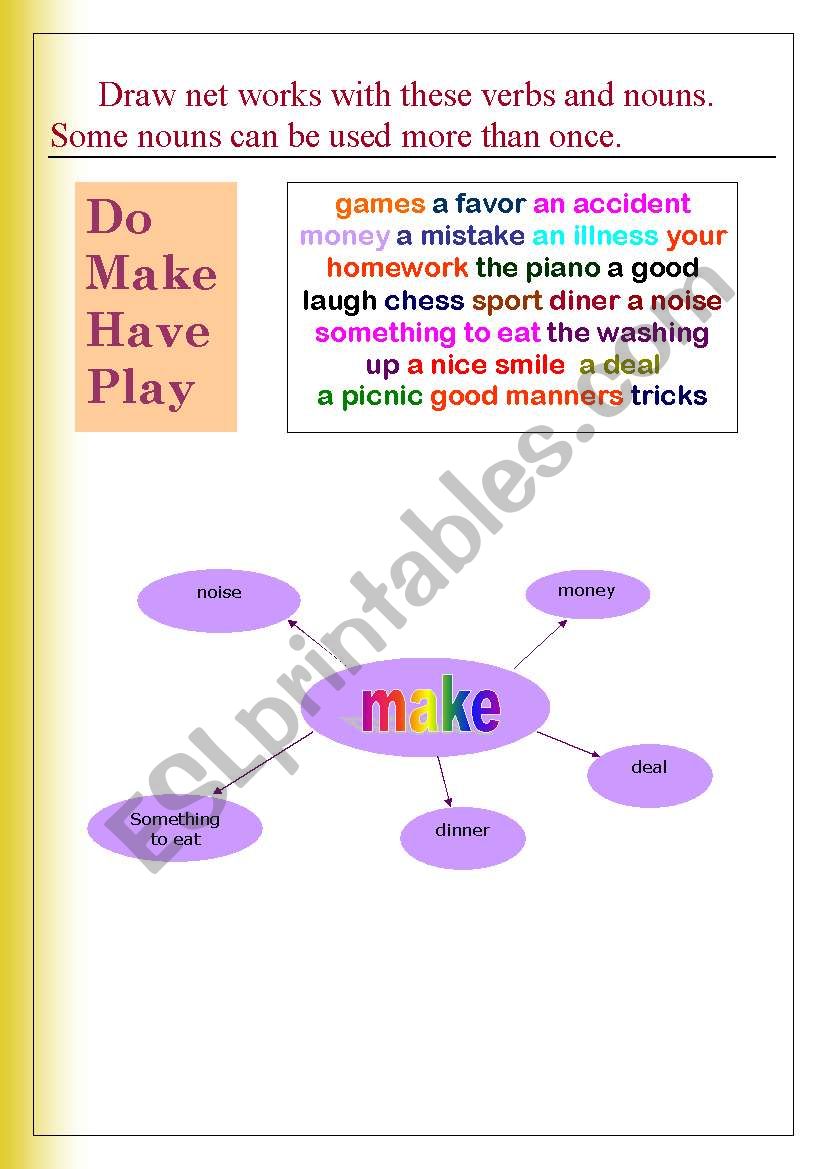Using: Make/ Do/ Have/ Play worksheet