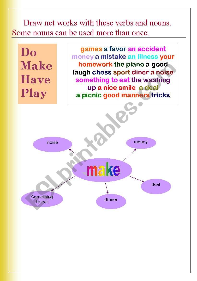 Using: Make/ Do/ Have/ Play worksheet