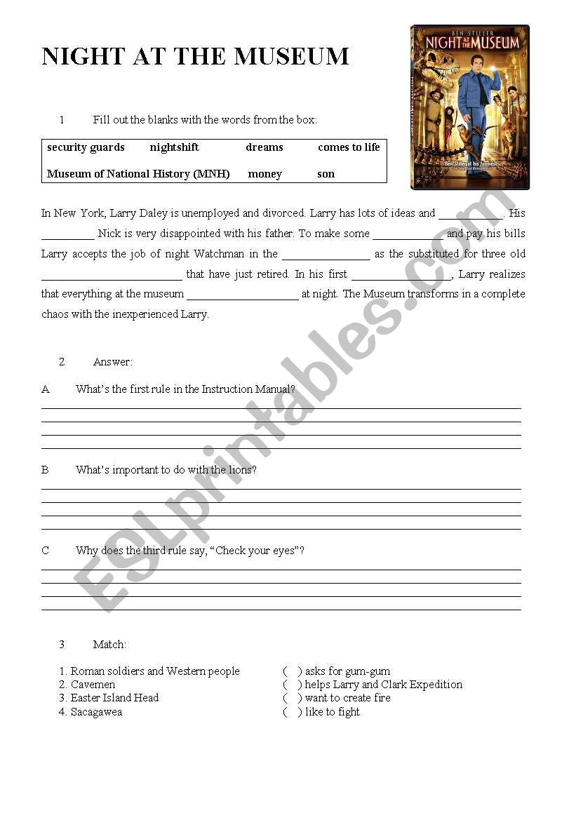 Night at the Museum worksheet