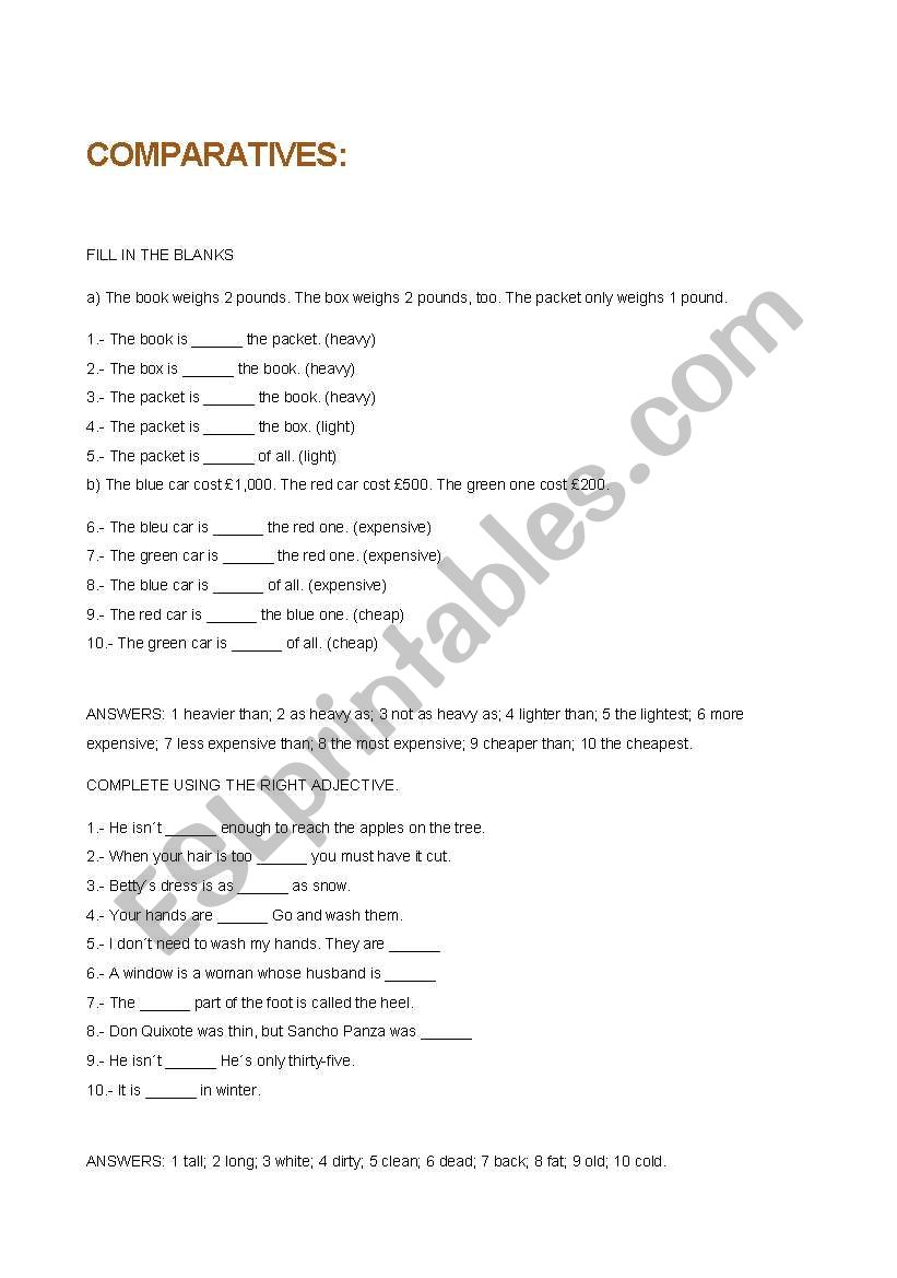 COMPARATIVES worksheet