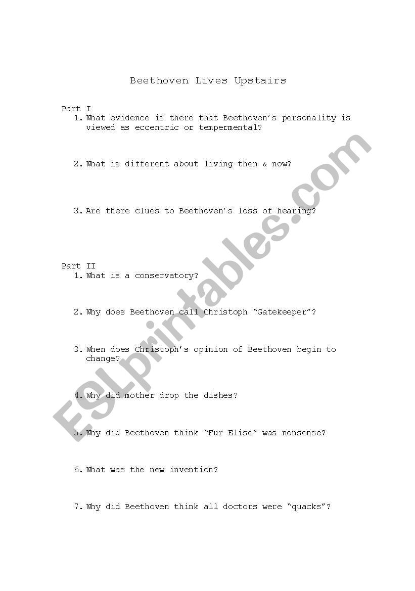 Beethoven Live Upstairs movie worksheet