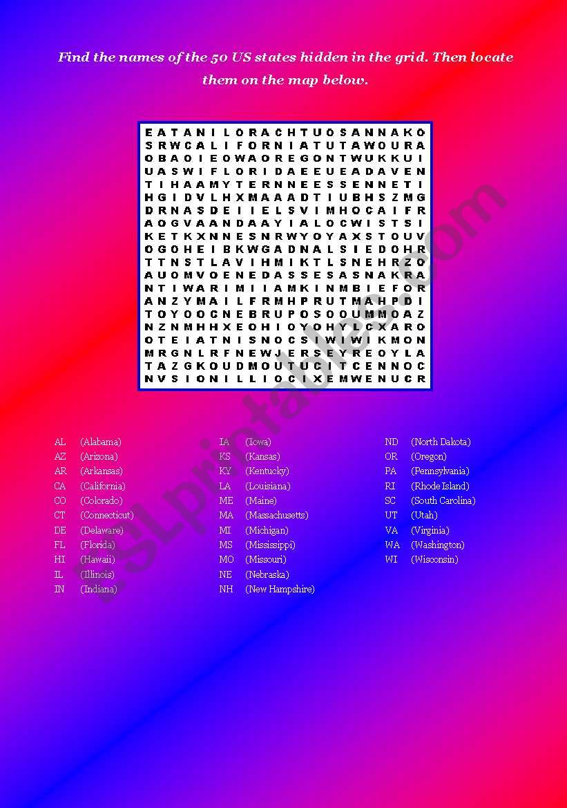 US states worksheet