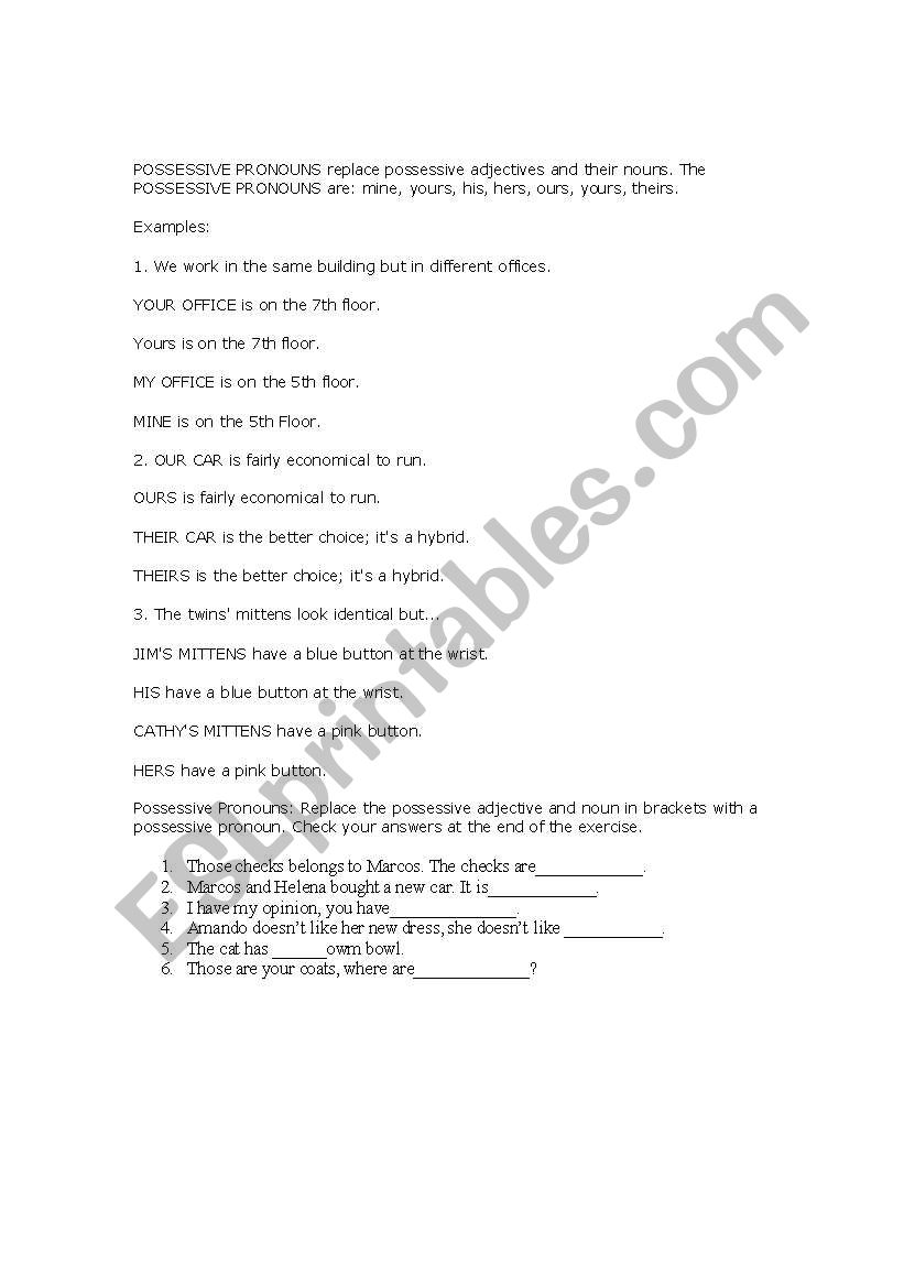 Possessive Pronouns worksheet