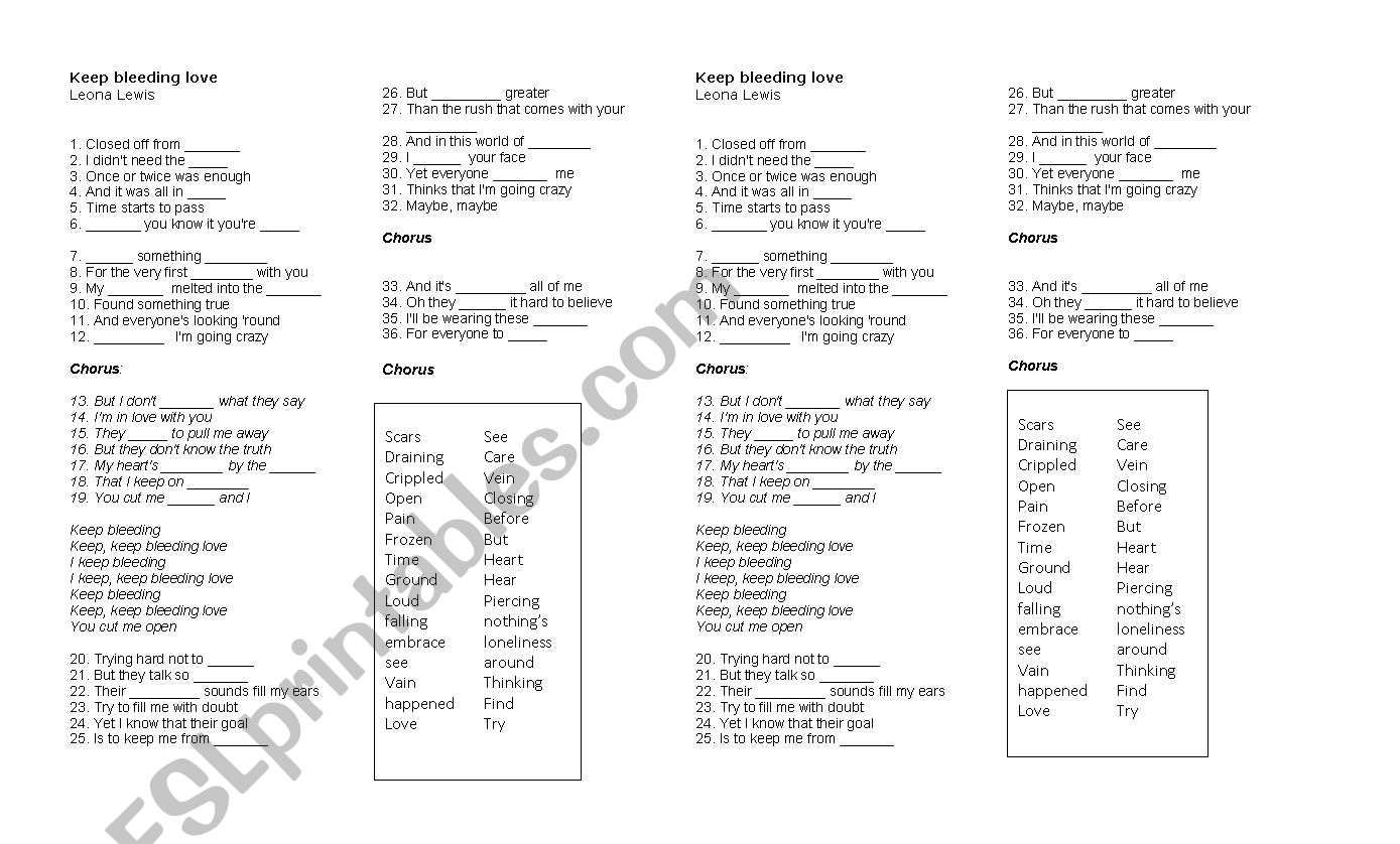 keep bleeding love worksheet