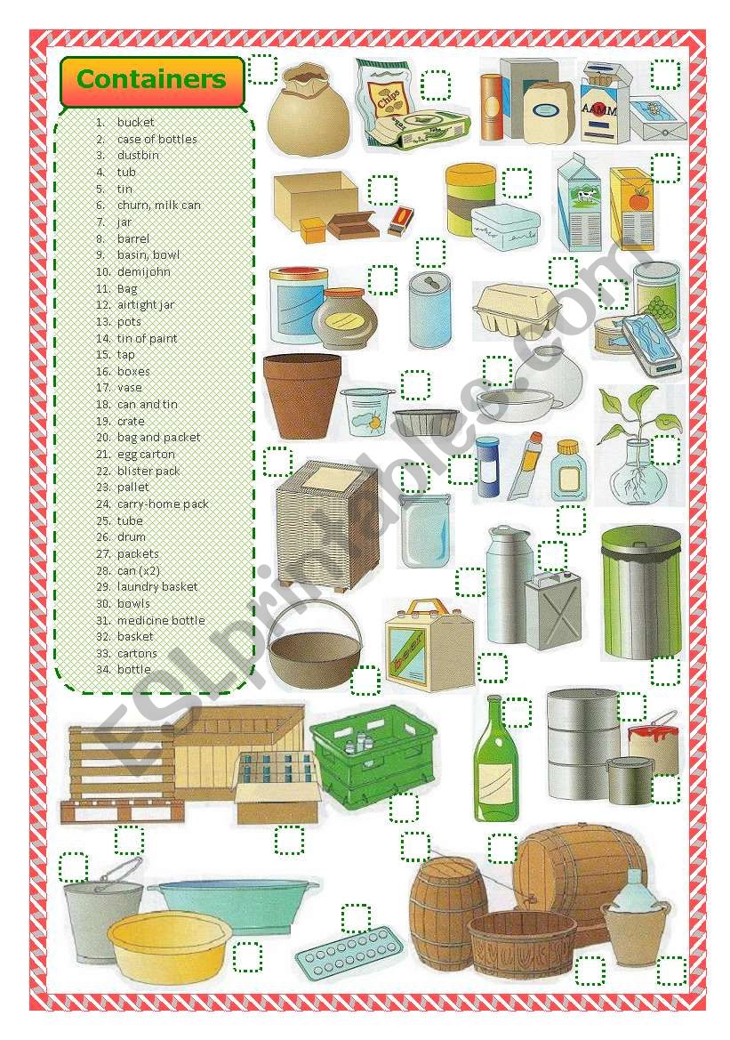 Containers-matching activity worksheet