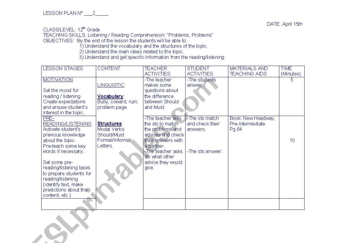 PLANNING worksheet