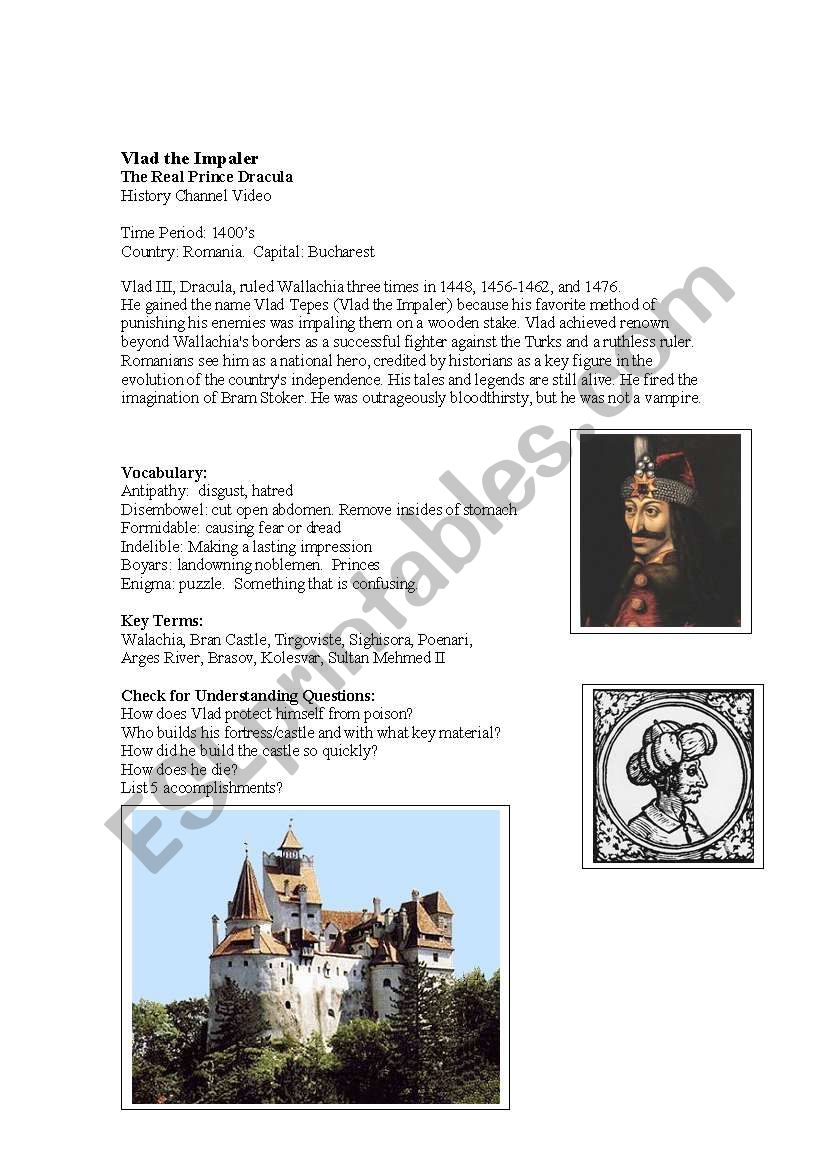 Vlad The Impaler Movie Guide worksheet