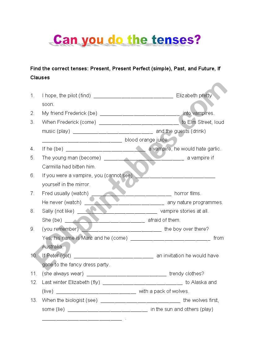 Can you do the tenses? worksheet