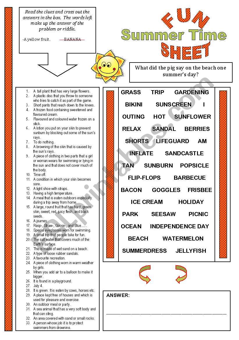 Fun Sheet Theme: Summer Time worksheet