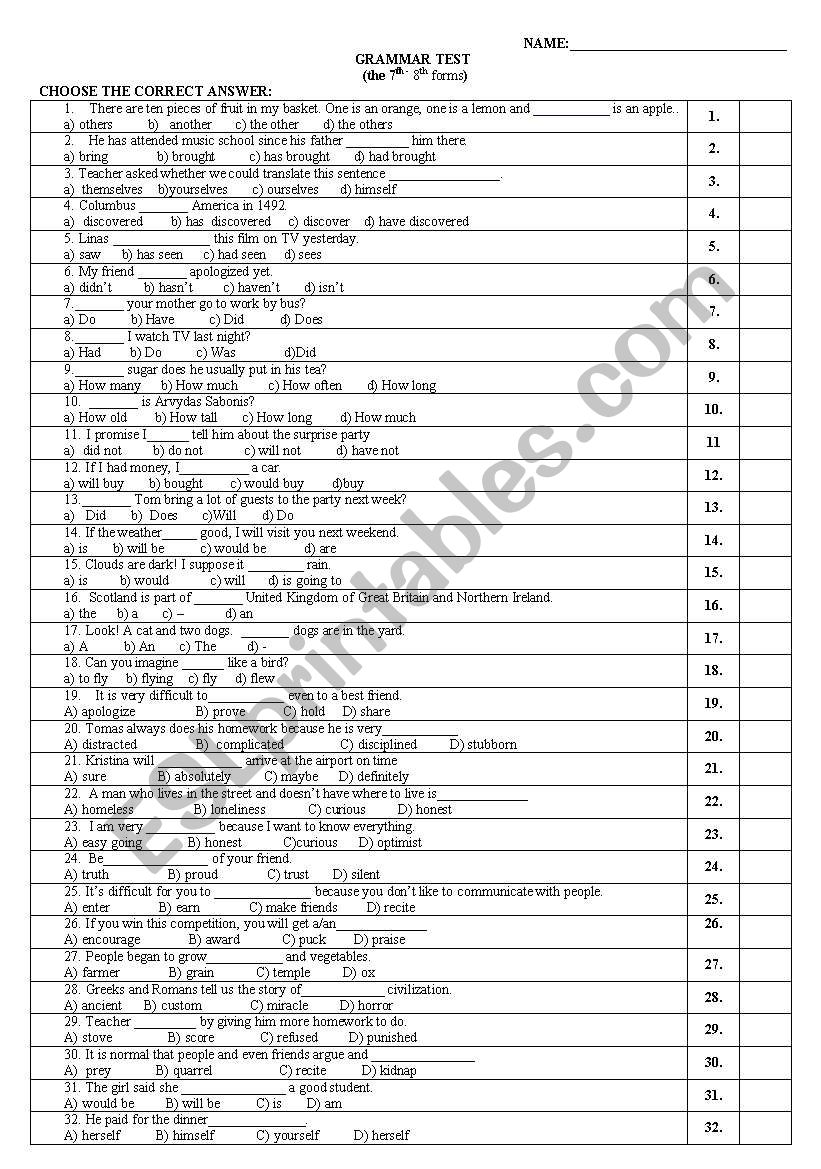 general information worksheet