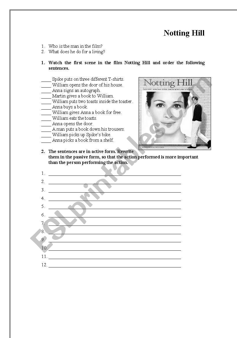 Notting Hill worksheet