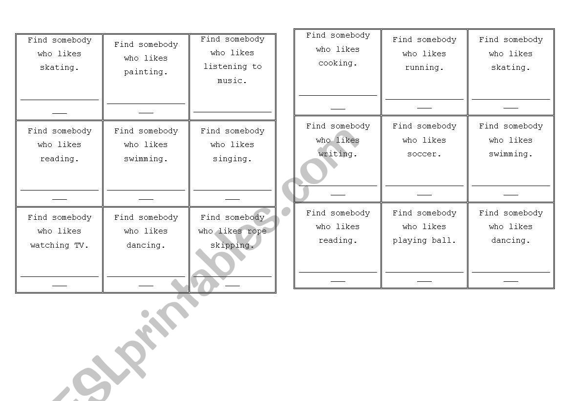 hobbies: people bingo worksheet