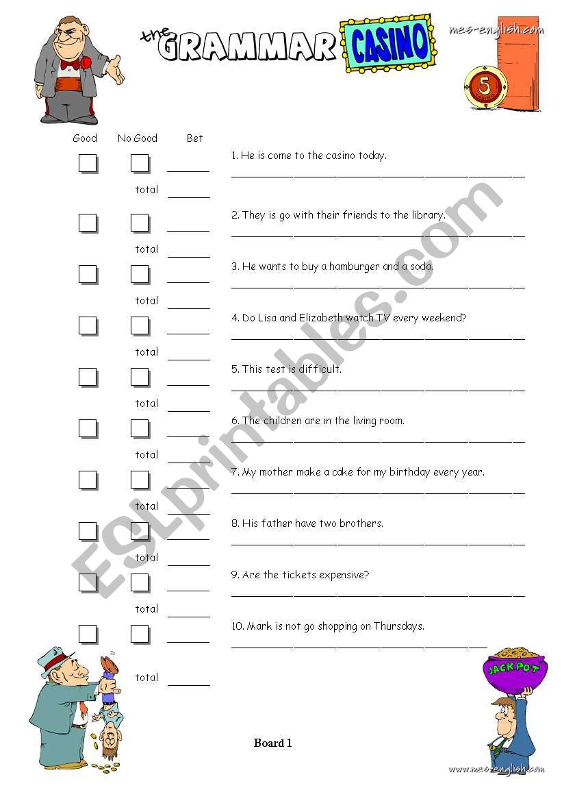 Grammar Cassino  worksheet