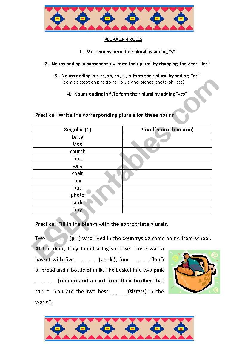 Plurals worksheet