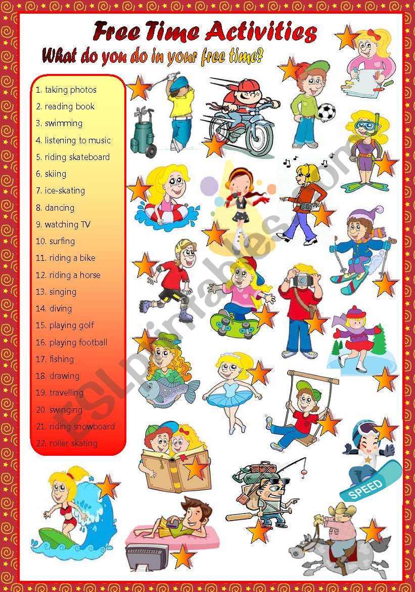 free time activities-matching worksheet